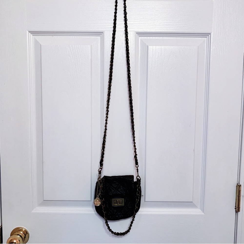 Mini black vegan leather crossbody bag